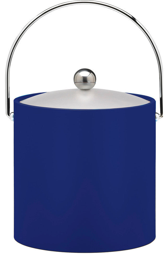 Blue 3 qt. Ice Bucket, Chrome Bale Handle, Chrome Round Knob, Frosted Vinyl Lid