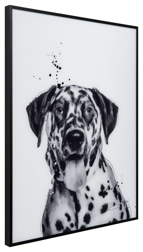 "Dalmatian" Black and White Pet Art on Printed Glass Encased with Anodized Frame