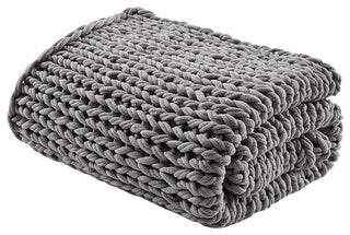 Madison Park Chunky Double Knit Handmade Throw Blanket, Blush, Dark Grey
