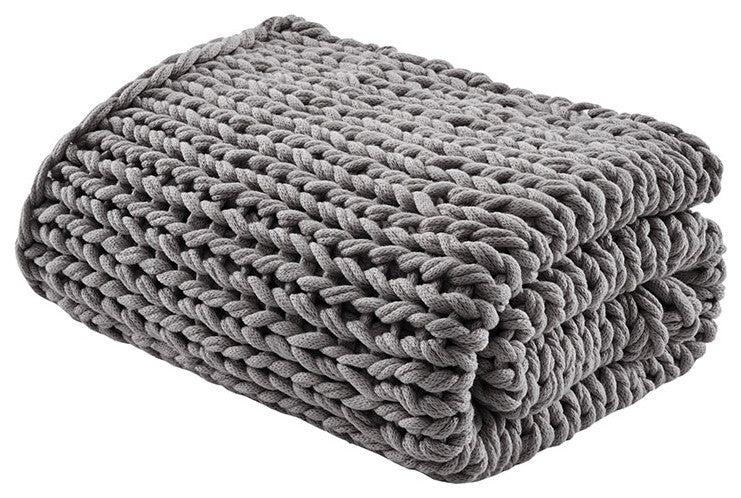Madison Park Chunky Double Knit Handmade Throw Blanket, Blush, Dark Grey