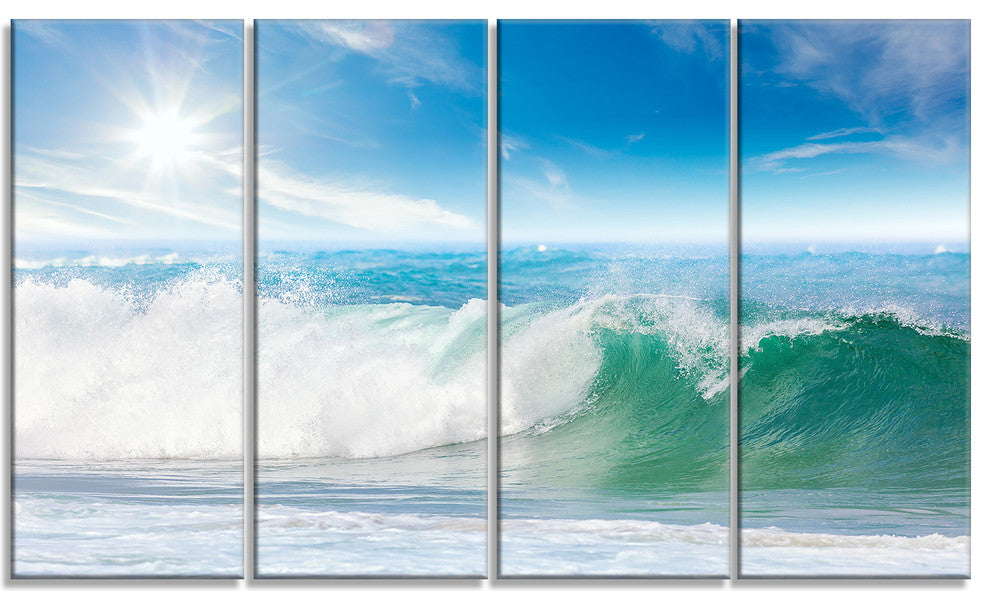 "White and Blue Waves under Sun" Canvas Print, 4 Panels