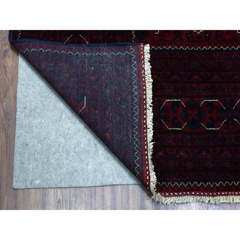 Red Hand Knotted Tribal Design Shiny Wool Afghan Khamyab Oriental Rug, 9'8"x13'