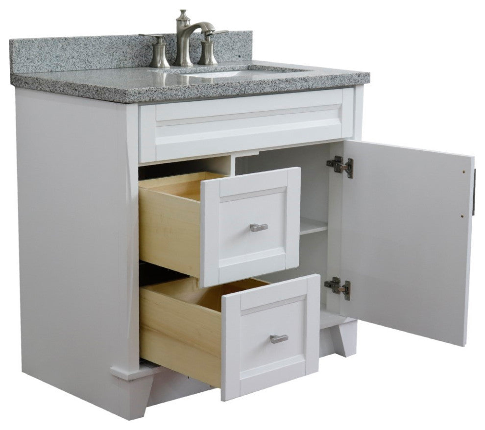37" Single Sink Vanity, White Finish With Gray Granite