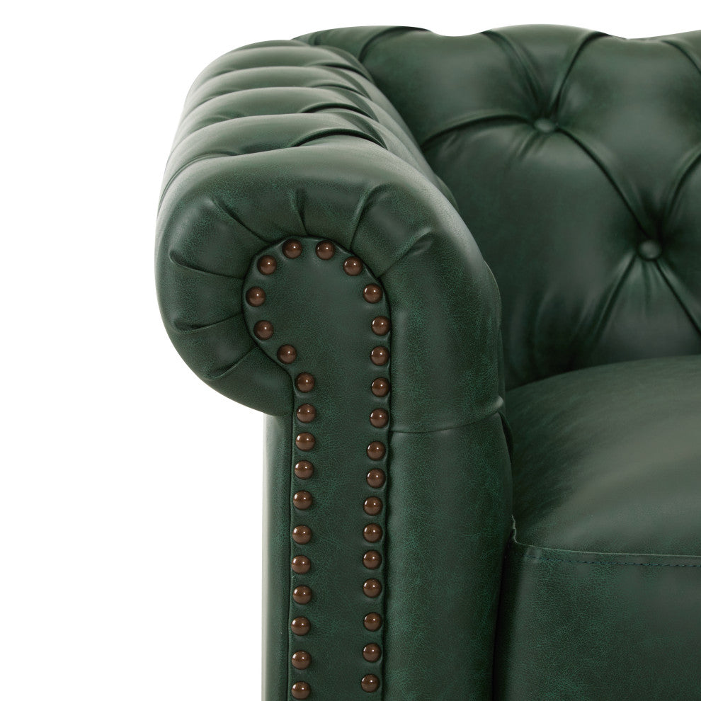 GDF Studio 360Â° Upholstered Tufted Swivel Club Chair, Green, Faux Leather