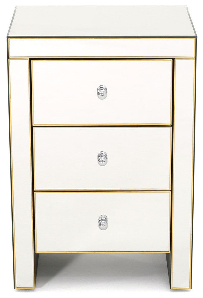 GDF Studio Langley Mirrored 3 Drawer Side Table