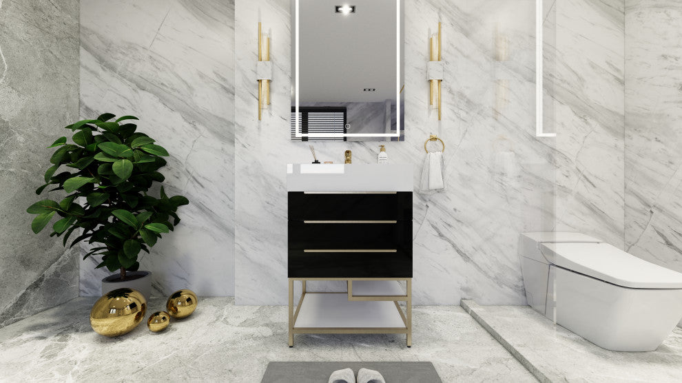 Madison 24" Freestanding Vanity with Reinforced Acrylic Sink, High Gloss Black