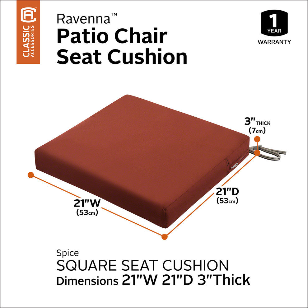 Square Patio Seat Cushion Slip Cover and Foam, Spice, 21"x21"x3"