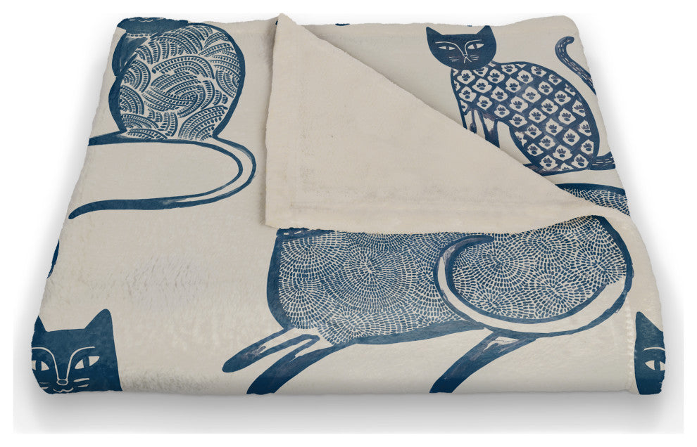Blue Cat Pattern 50"x60" Coral Fleece Blanket