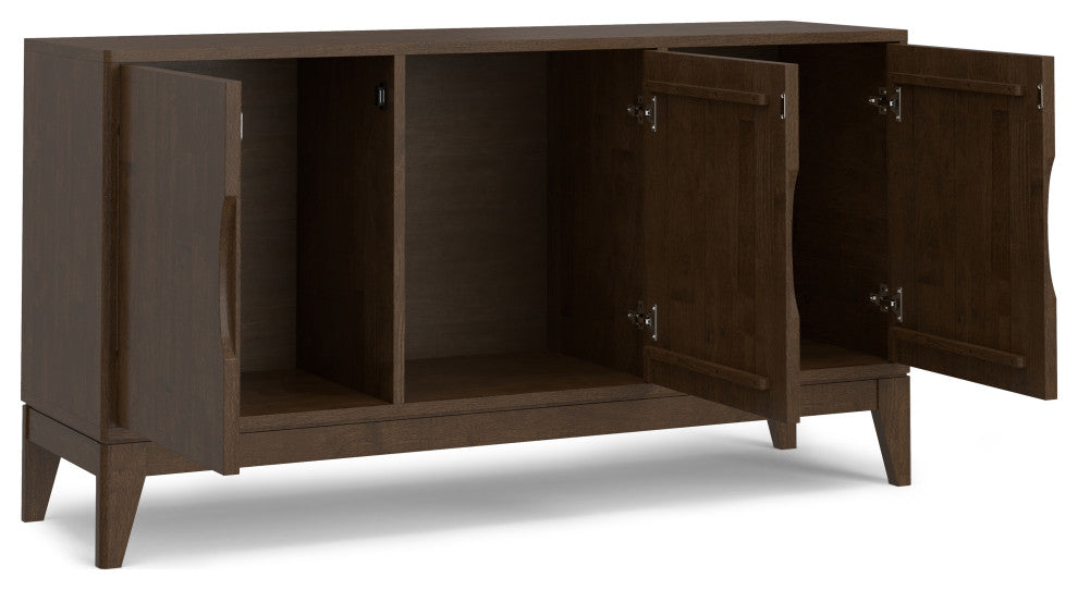 Harper Solid Hardwood 3 Door Sideboard Buffet / Storage Cabinet, Walnut Brown