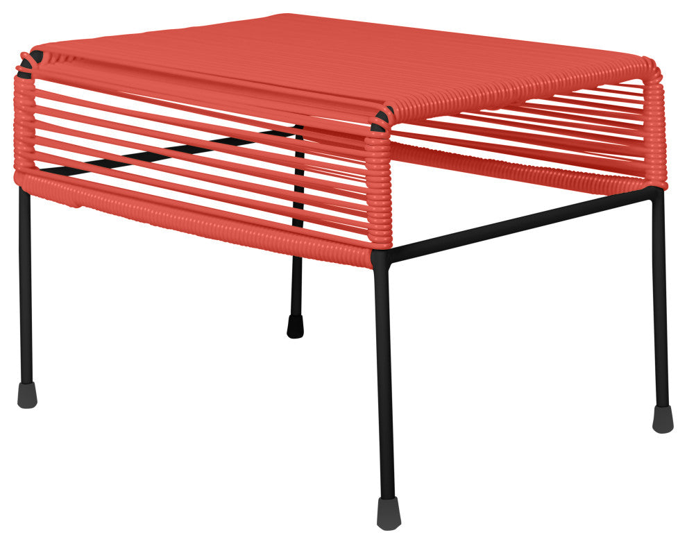 Atom Indoor/Outdoor Handmade Ottoman with Black Frame, Papaya Weave