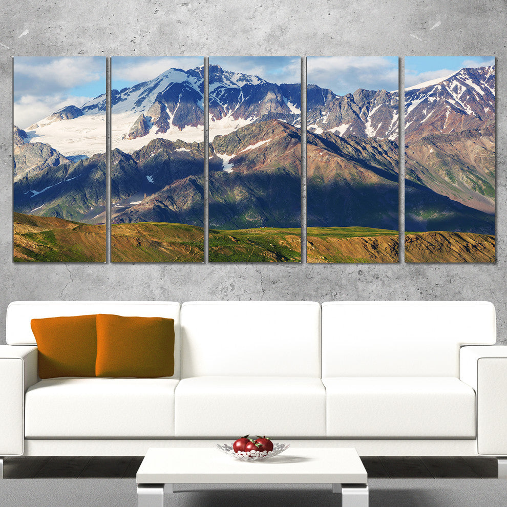 Beautiful Caucasus Mountains, Landscape Canvas Art Print, 60"x28", 5 Panels