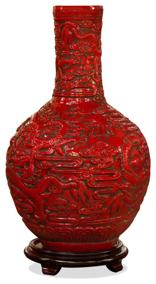 Red Porcelain Temple Vase, With Stand