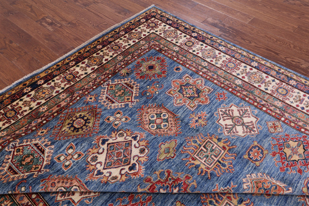 8' 3" X 9' 10" Handmade Geometric Super Kazak Wool Rug Q10609