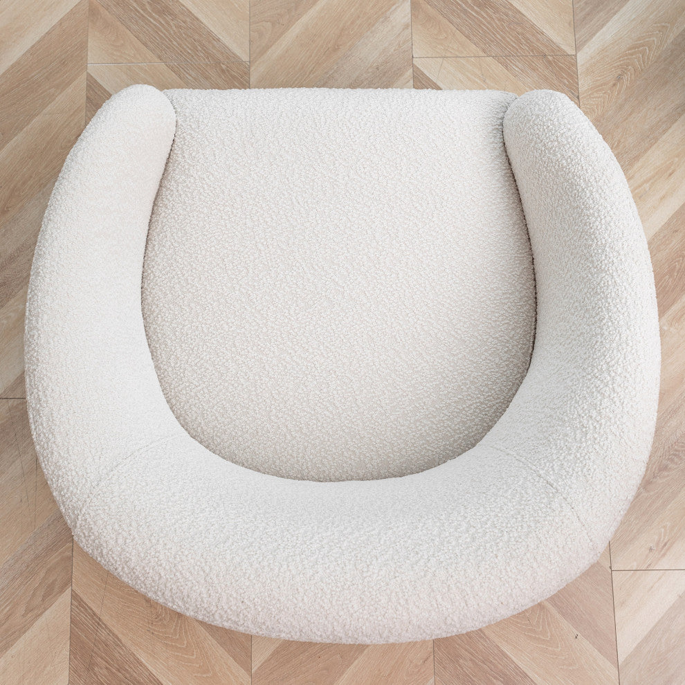32" Wide Boucle Upholstered Swivel Barrel Chair, White
