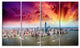 Colorful New York Skyline Aerial View, Cityscape Canvas Print, 48"x28", 4 Panels
