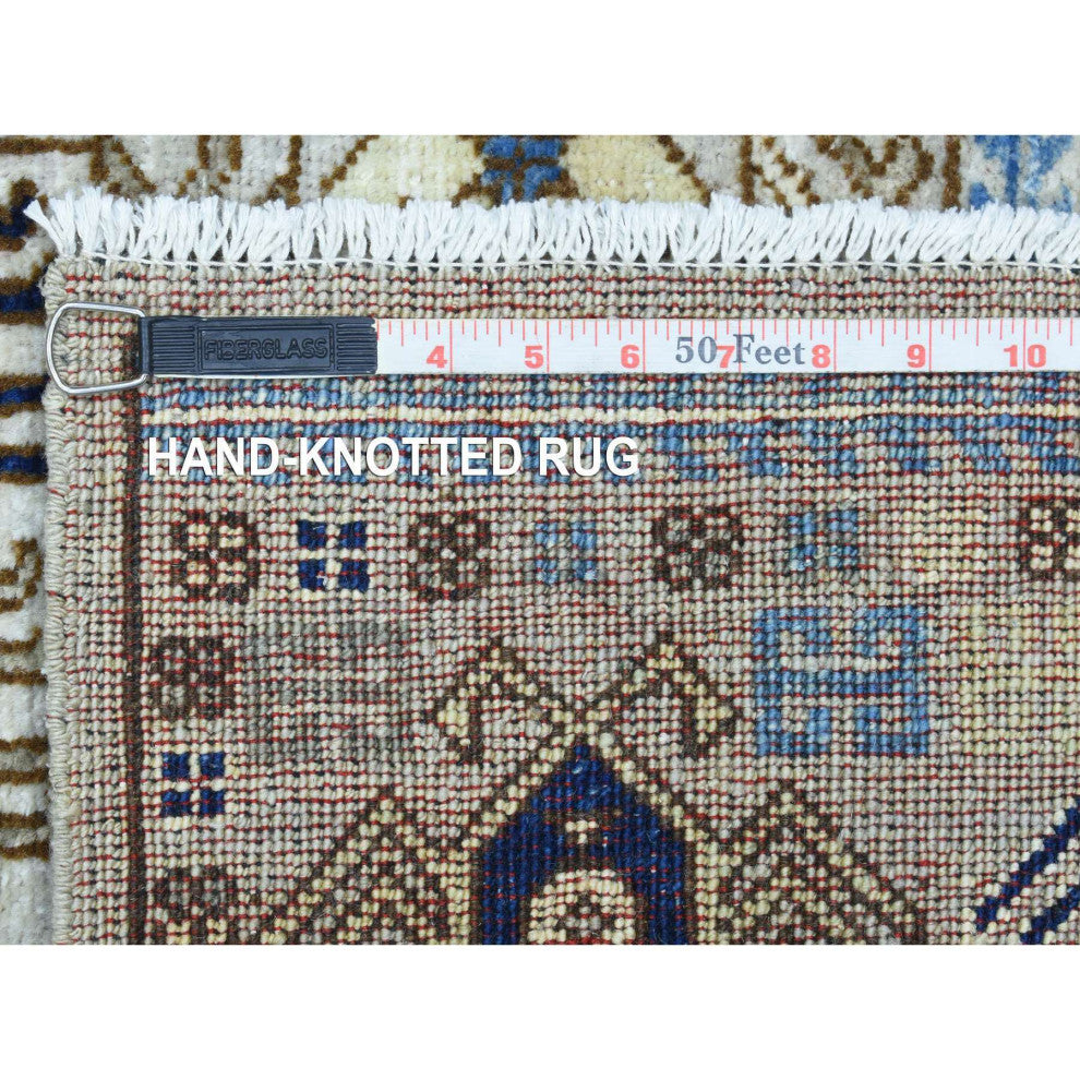 Light Gray, Hand Knotted Afghan Ersari Pure Wool Runner Rug, 2'10"x8'4"