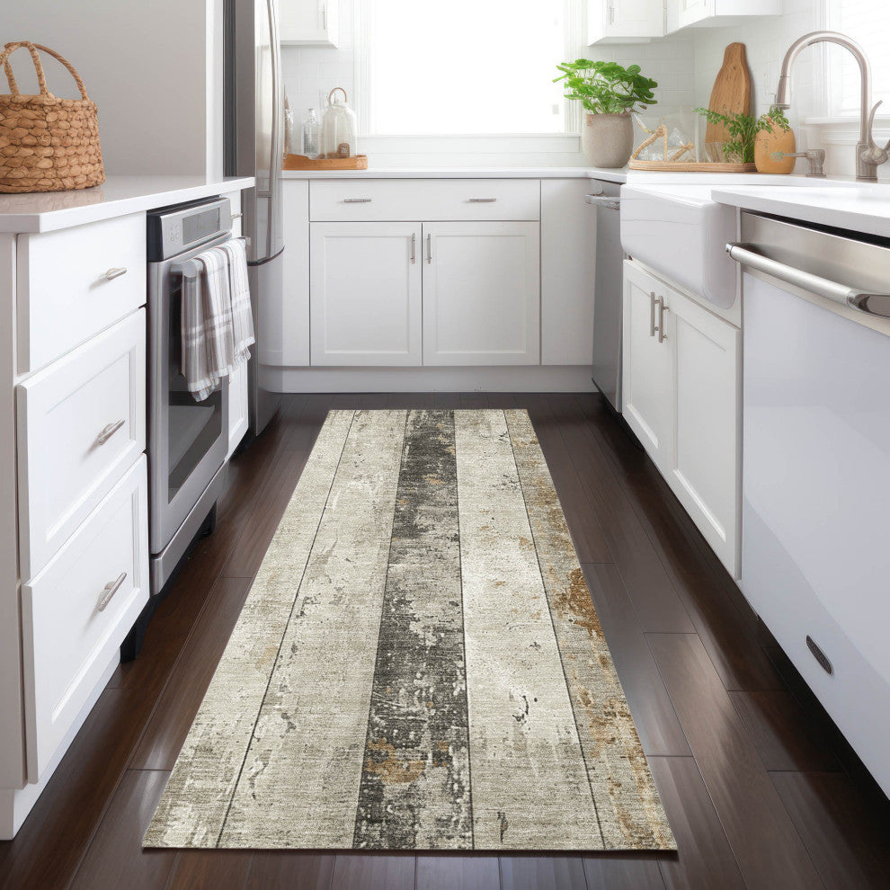 Machine Washable Indoor/Outdoor Chantille ACN1868 Beige 2'3" x 7'6" Runner Rug