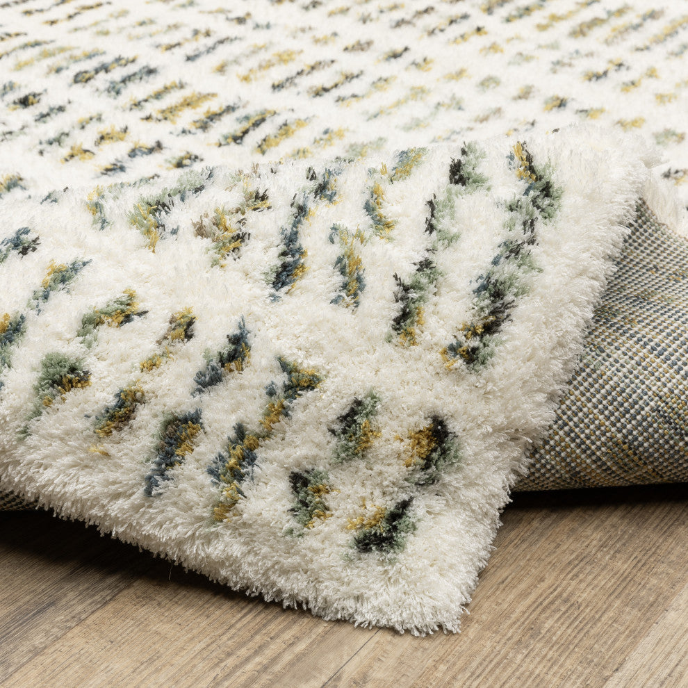 Greer Modern Dashed Lines Ivory/ Multi Area Rug, 9'10" X 12'10"