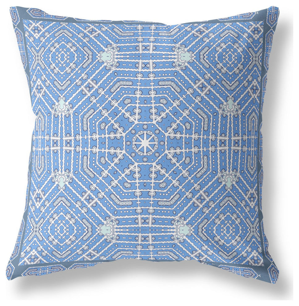 18 Blue White Geostar Indoor Outdoor Throw Pillow