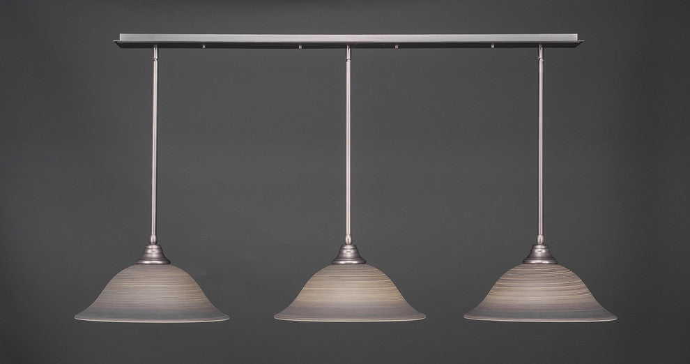 3 Light Mini Pendant In Brushed Nickel, 16" Gray Linen Glass