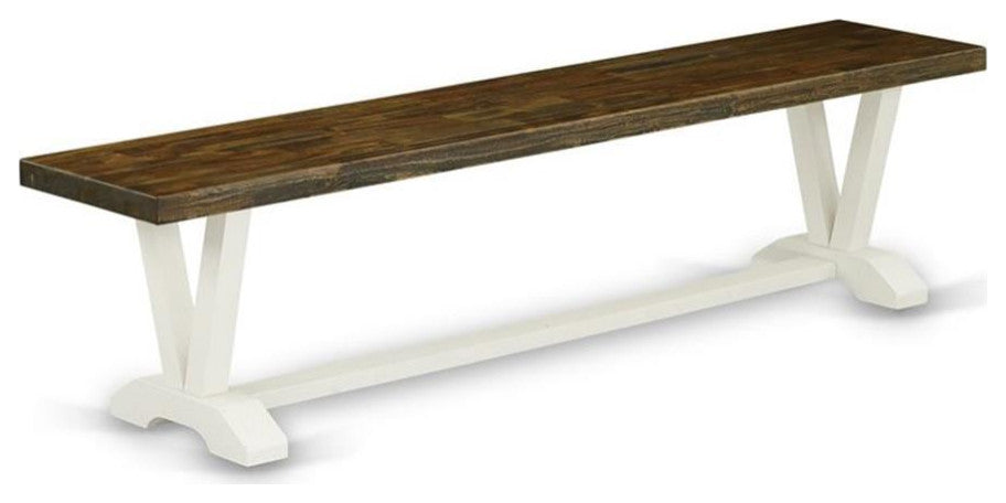 East West Furniture V-Style 15x72" Wood Dining Bench in White/Brown