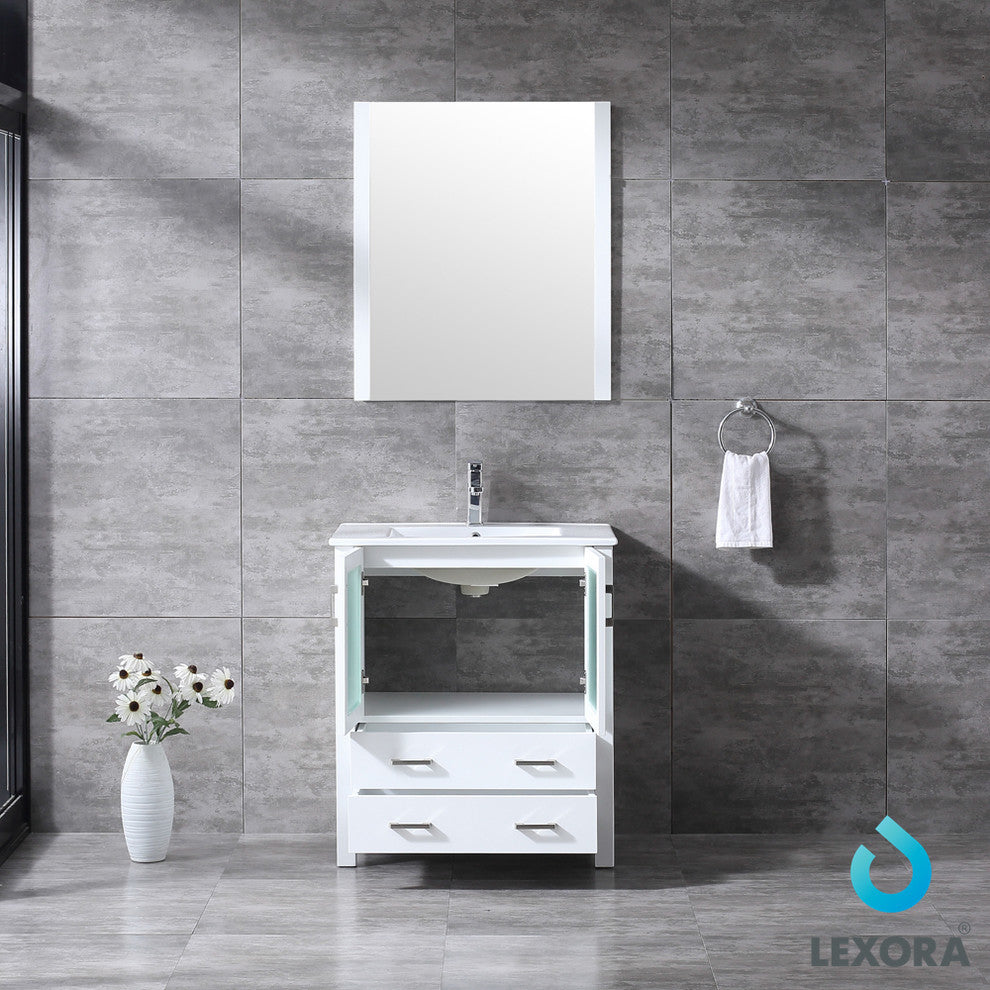 30" Single Vanity With Integrated Top, Sink, 28" Mirror