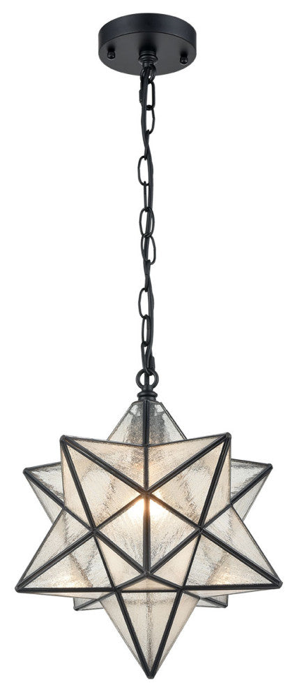 Pesaro Moravian Star Pendant Light 14-inch Seeded Glass Shade, Black