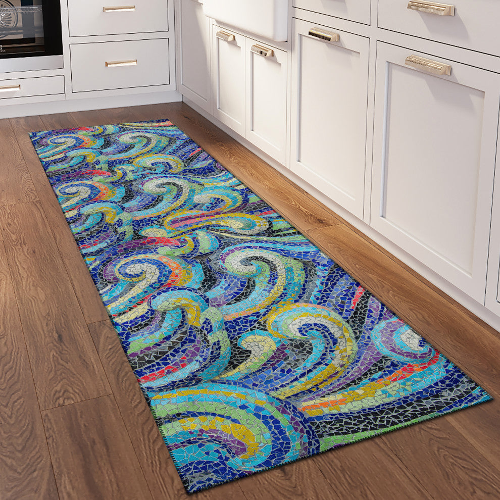 Indoor/Outdoor Seabreeze SZ14 Indigo Machine Washable 2'3" x 7'6" Runner Rug