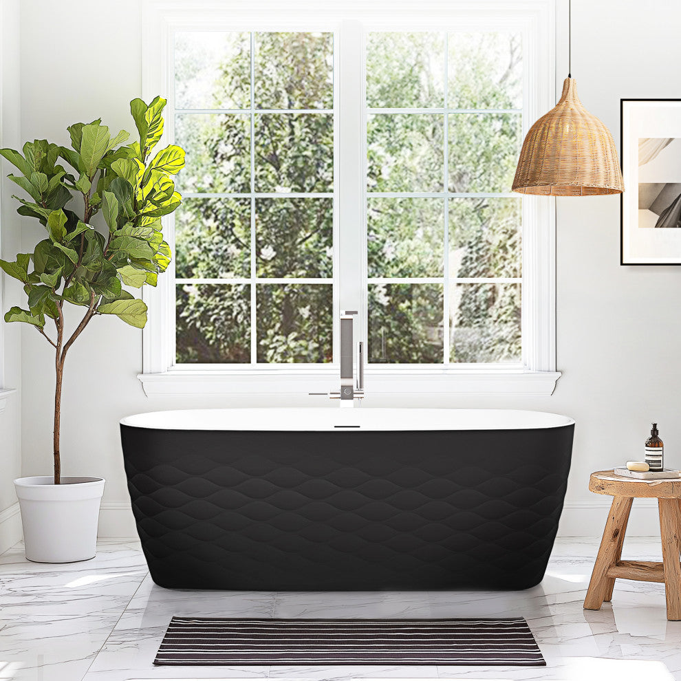 London Freestanding Acrylic Soaking Bathtub, Black, 66.9"l X 31.5"w