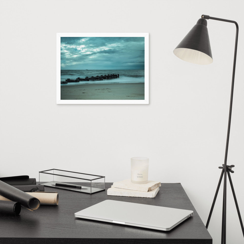 Blue Morning at Rehoboth Coastal Landscape Framed Photo Paper Wall Art Prints, White, 12" X 16"
