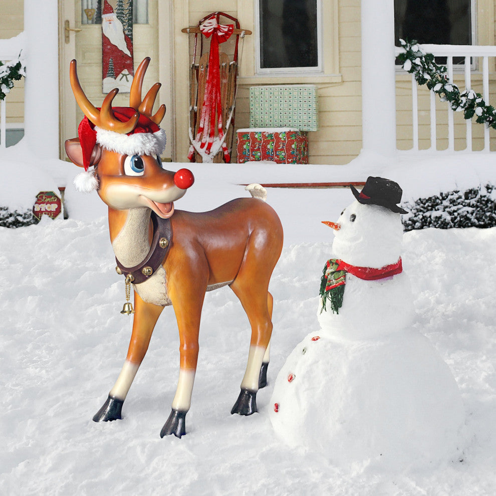 Santa's Christmas Red-Nosed Reindeer Statue