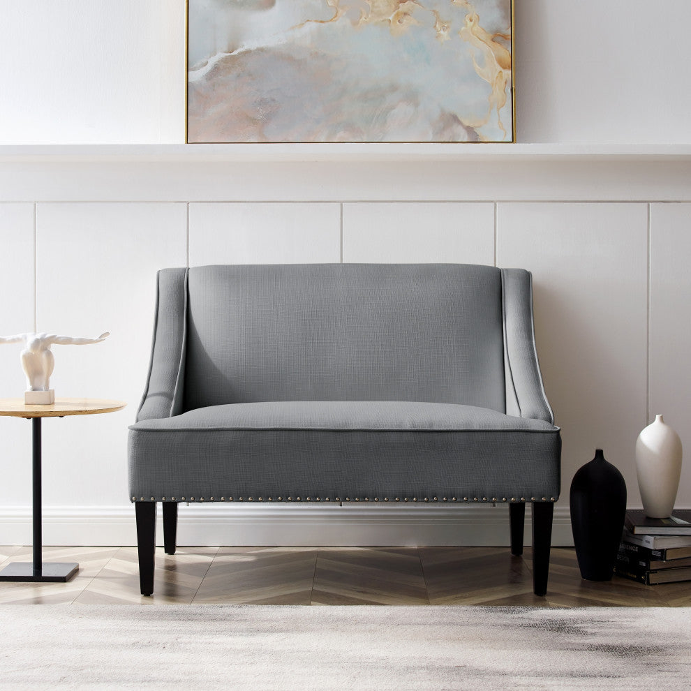 Inspired Home Aryanna Bench Upholstered, Light Gray Linen