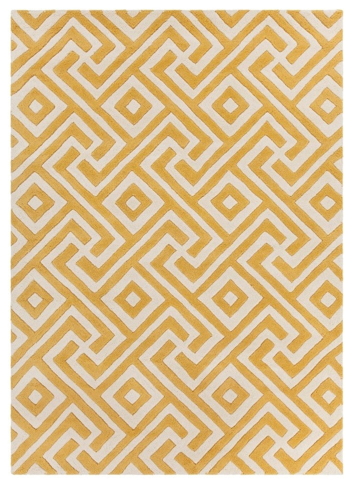 Davin Contemporary Area Rug, Yellow and Cream, 7'x10'