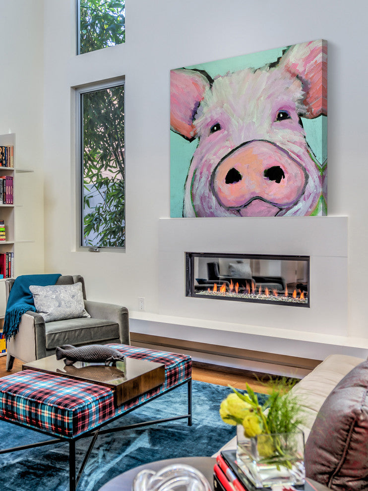 Marmont Hill, "Pink Pig" by Michelle Rivera Painting on Wrapped Canvas, 24x24