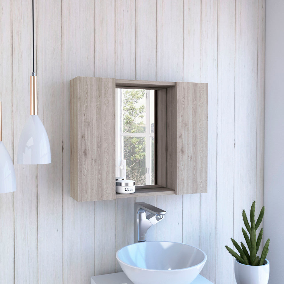 DEPOT E-SHOP Garnet Med. Cabinet, Mirror, 6 Shelves, Ext. Shelf, Light Gray