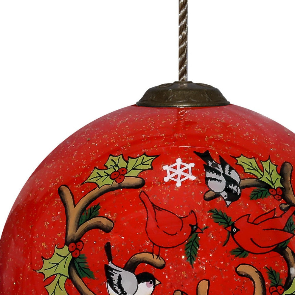 Reindeer With Plaids and Cardinals Hand Painted Mouth Blown Glass Ornament