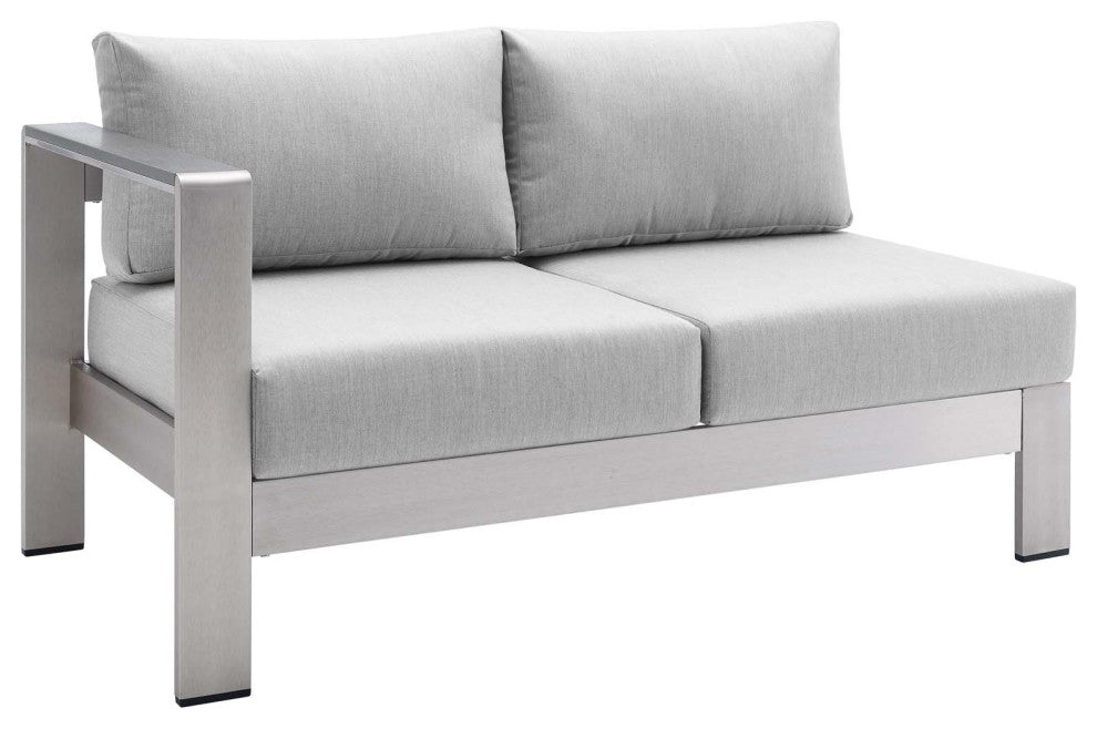 Shore Sunbrella Fabric Aluminum Outdoor Patio Left-Arm Loveseat Silver Gray
