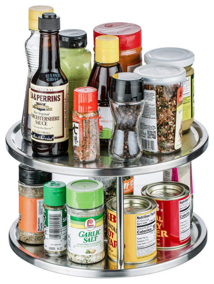 Jiallo Stainless Steel Lazy Susan, 2-Tier Turntable Organizer