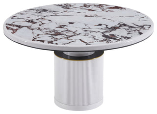 Vanessa White Marble Lacquer 53" Round Dining Table