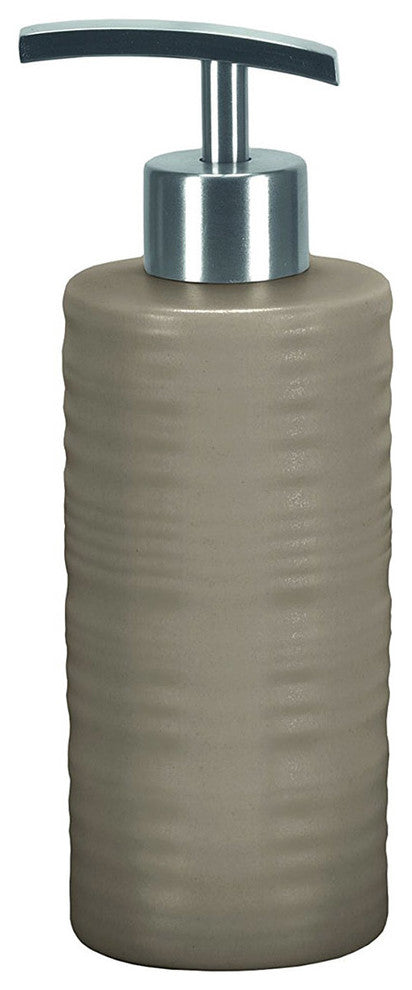 Round Porcelain Bathroom Accessories, Sahara, Soap Dispenser Tall, Basalt Brown