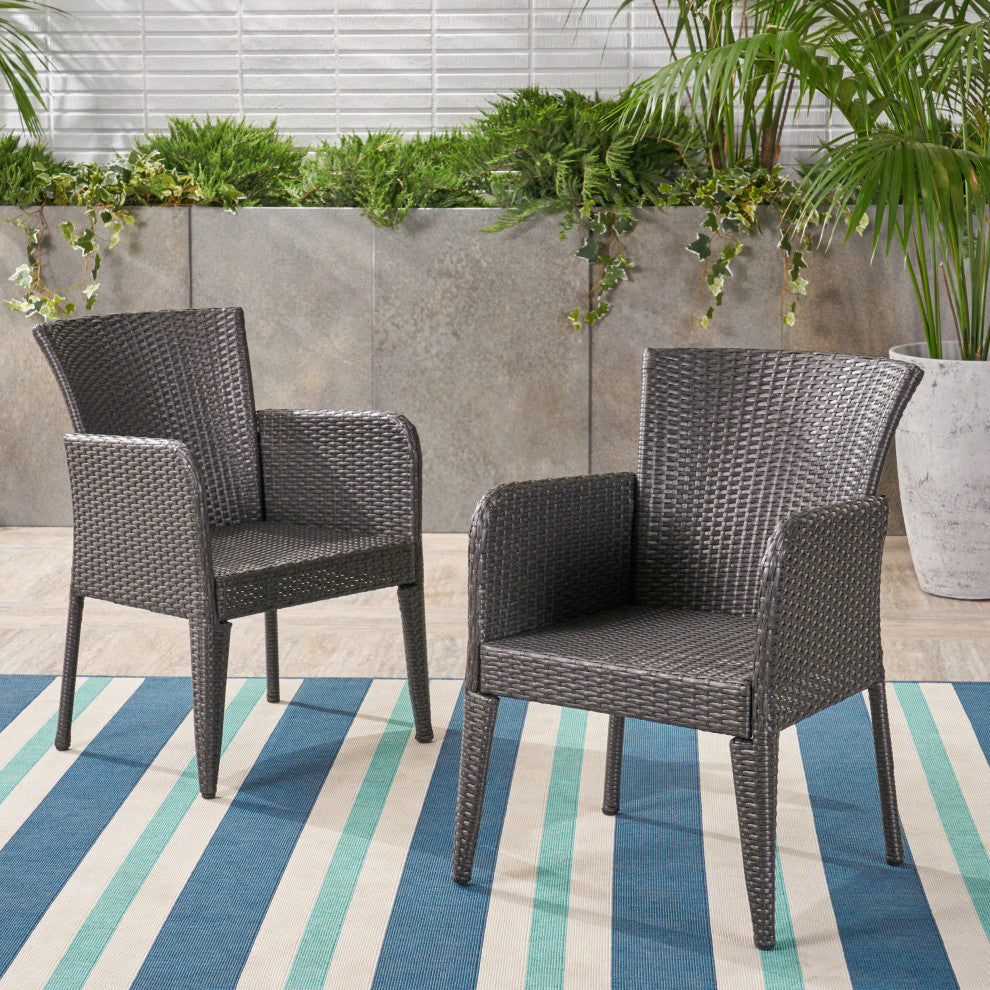 GDF Studio Daisy Outdoor Gray Wicker Dining Chair, Set of 2