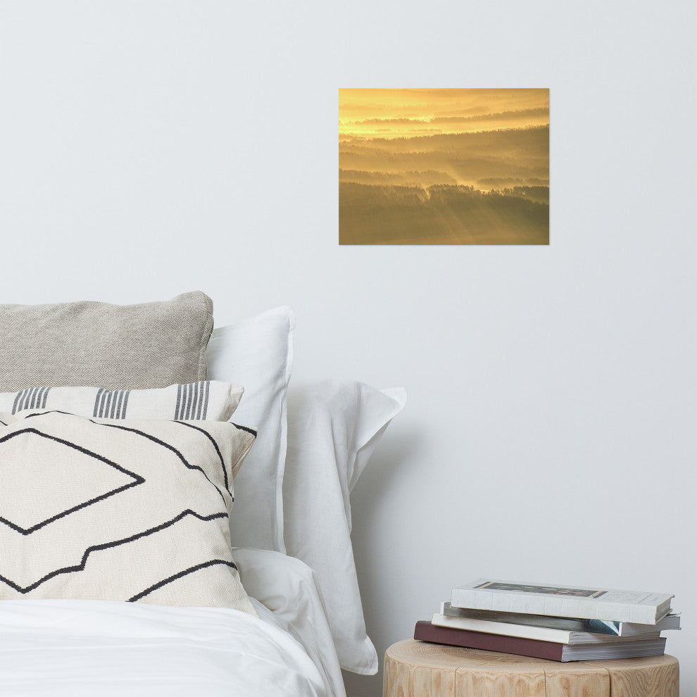 Golden Mist Valley - Hills & Mountain Range Landscape Wall Art Prints, 12" X 16"