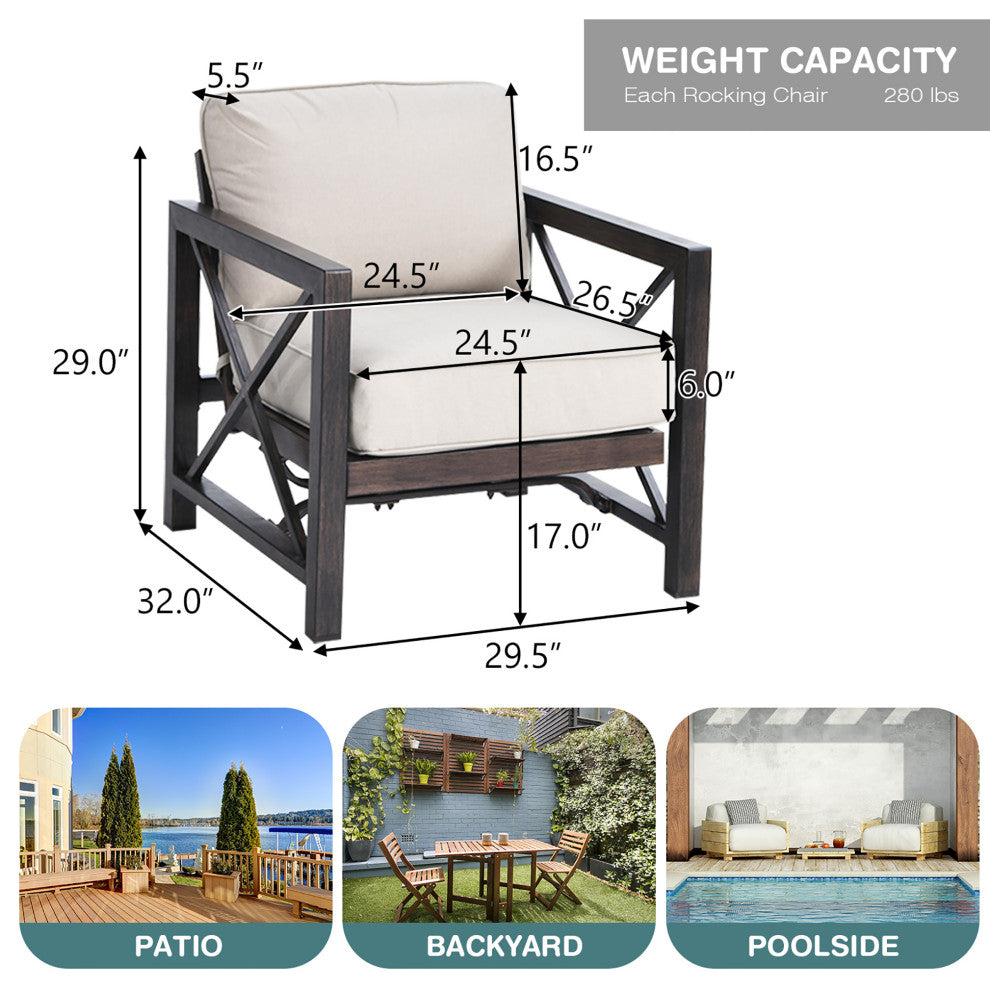 Costway 2PCS Patio Rocking Chairs Sofa With 6'' Cushions Armrest Garden Beige