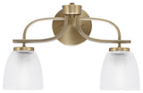Cavella 2-Light Bath Bar, New Age Brass, 5" Clear Ribbed Glass