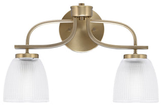 Cavella 2-Light Bath Bar, New Age Brass, 5" Clear Ribbed Glass