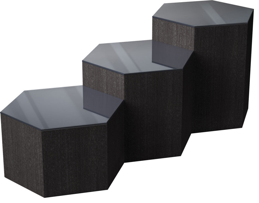 Centre 10" Occasional Table, Asphalt Glass and Gray Oak