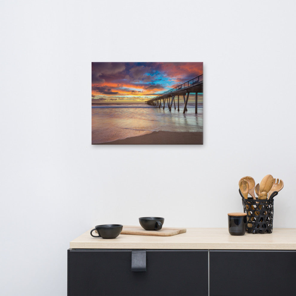 Dreamy Pier at Sunset Coastal Landscape Photo Canvas Wall Art Prints, 18" X 24"
