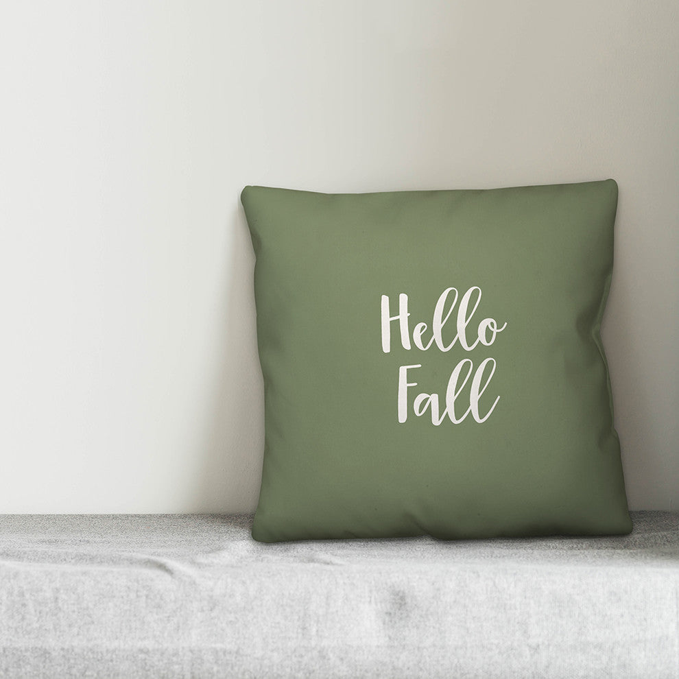 Hello Fall in Green 18x18 Throw Pillow Cover