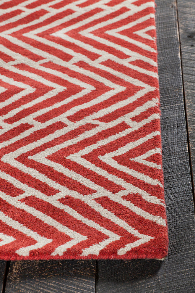 Davin Contemporary Area Rug, Red and White, 7'x10'