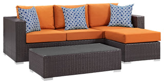 Convene 3 Piece Outdoor Patio Sofa Set-Espresso Orange